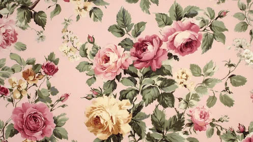 Chromatic rose cluster on pastel ground, botanical tiling study.