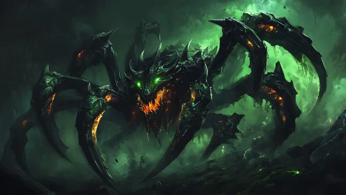 Armored infernal spider entity in toxic green void.