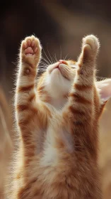 Orange and White Cat Paws Raised, Showing Pink Paw Pads.
