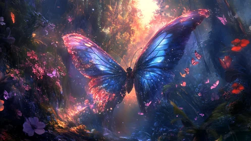Starborne butterfly queen ignites a spellbound twilight forest.