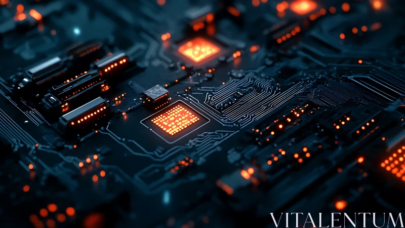 Glowing circuit board heart with warm futuristic energy.