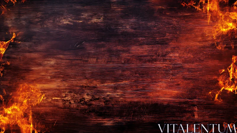 Burning Wood Texture with Flame Border Frame