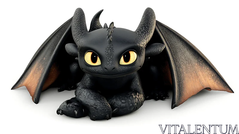 Playful black dragon character with glossy scaled wings.