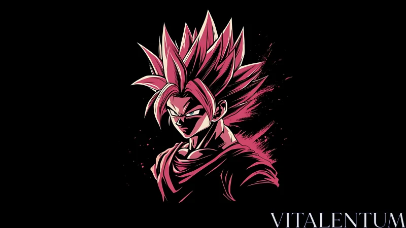 Crimson-haired anime warrior ignites against midnight void.