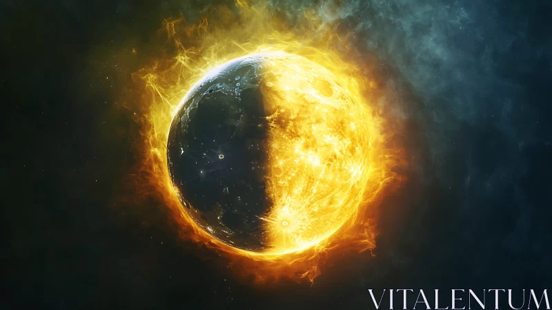 Solar eclipse forge where midnight and wildfire bargain.