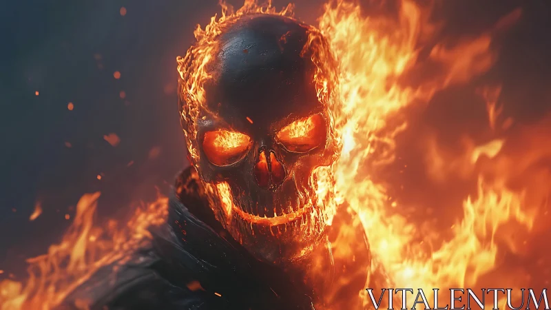 Combustive skeletal visage rendered in high-energy photorealism.