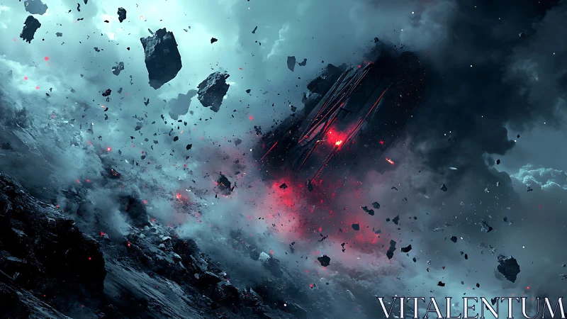 Interstellar impact field with fractured monolith and plasma