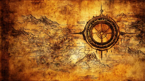 Ancient fantasy world map glows around ornate arcane compass