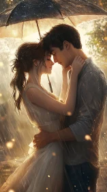 Rain-Soaked Romance Under Shared Shelter.