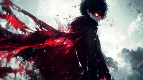 Dark anime antihero turns in stormlight with burning red eyes