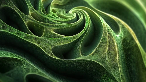 Fractal leaf vortex structure in luminous green spiral fields.