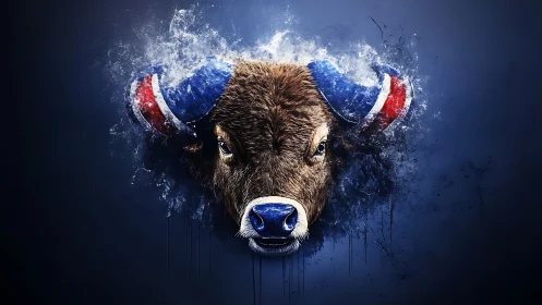 Buffalo portrait explodes with patriotic tricolor energy.