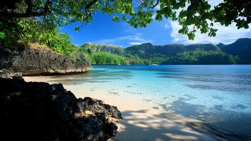 Tropical Paradise Beach with Emerald Waters and Limestone Cliffs