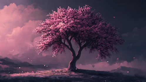 Twilight blossom tree dreaming under a rose dusk sky.