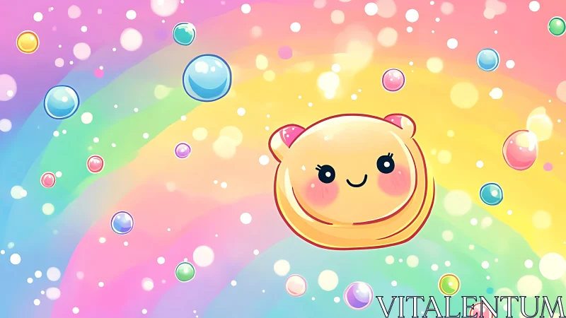 Cheerful Bear Character Among Floating Bubbles