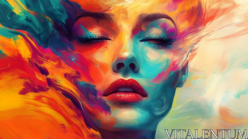 Digital portrait of female face with flowing abstract colors.