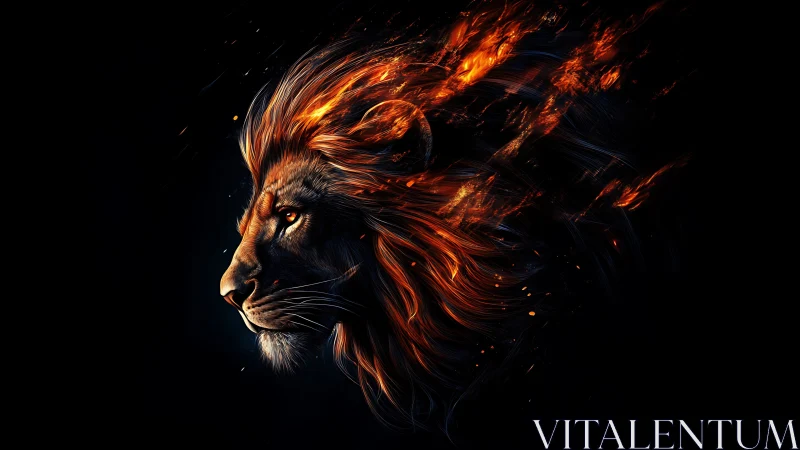 Fiery lion profile emerges from darkness in vivid flame