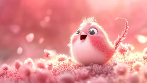Pink Fluffball Dreams Beyond Reality in Blossom Paradise