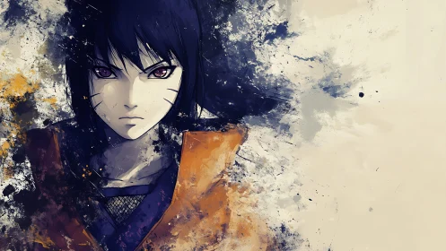 Fierce anime warrior emerges from bold splattered color