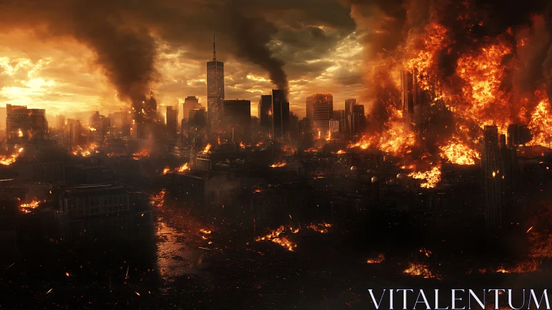 Emberstorm skyline swallowed by roaring apocalyptic inferno.