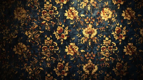 Velvet night tapestry dotted with golden vintage blooms.