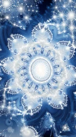 Blue radial fractal pattern with luminous central structure.