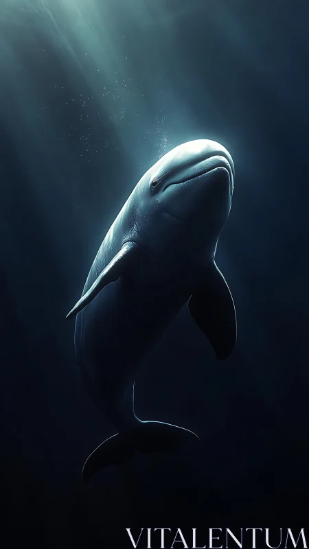 Beluga whale rendered in dark underwater environment.