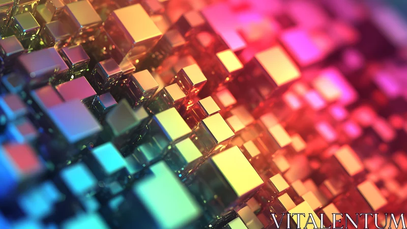 Abstract 3D Cubes with Vibrant Gradient Colors, Digital Art Style.