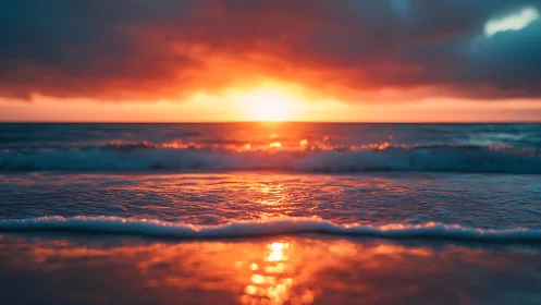 Littoral wavefront under saturated chromatic sunset optics.