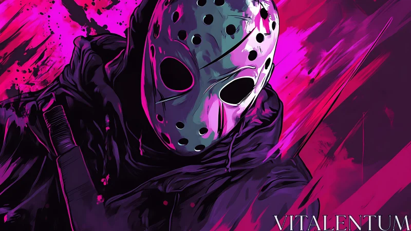 Masked midnight slasher in neon pink storm of color.