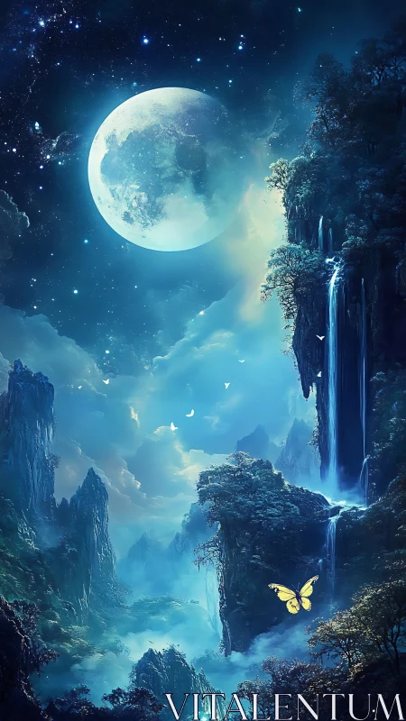 Moonlit waterfalls and the lone golden dreamer butterfly.