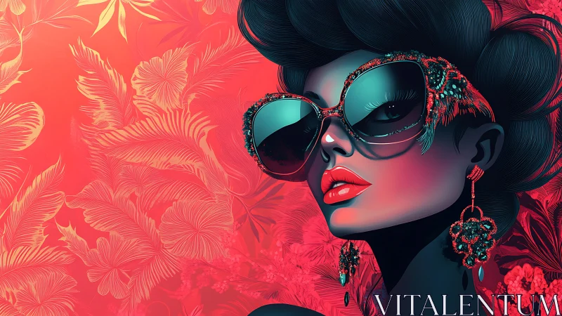 Digital painting portrait with neon glamour and tropical ground.