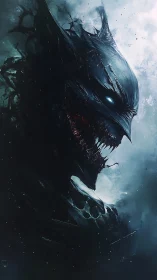 Midnight creature rises with eerie glow and jagged grin