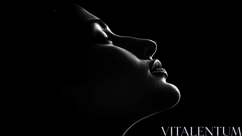 Dramatic side profile emerges from darkness in quiet poise