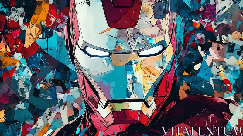 Stylized armored helmet portrait rendered with vivid colors