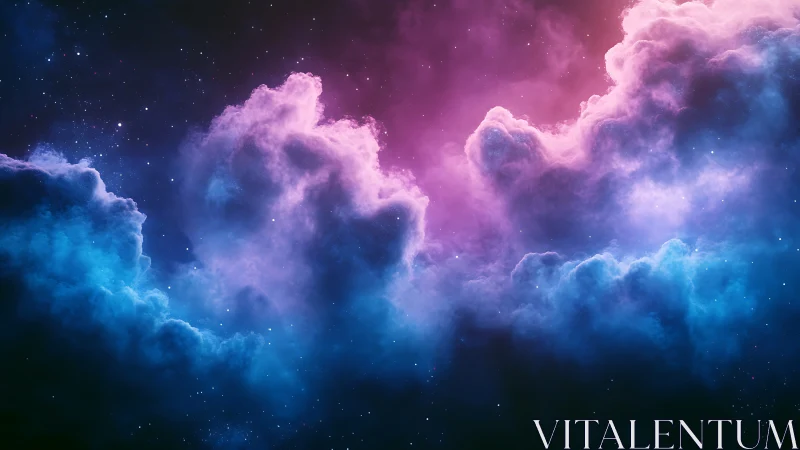 Starlit nebula clouds drift in violet and electric blue calm.