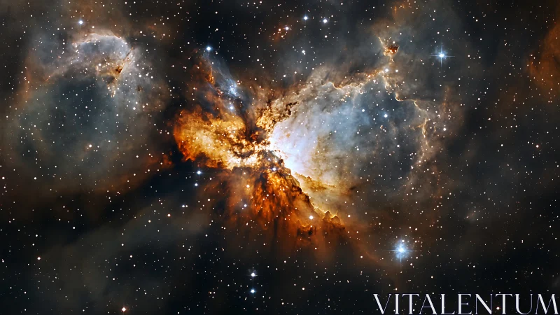 Star-forming nebula with dense gas clouds and bright clusters