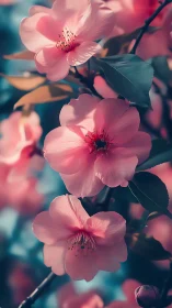 Pink Blossoms Against Teal Background