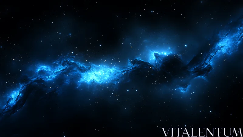 Blue cosmic nebula cloud stretching through deep space.