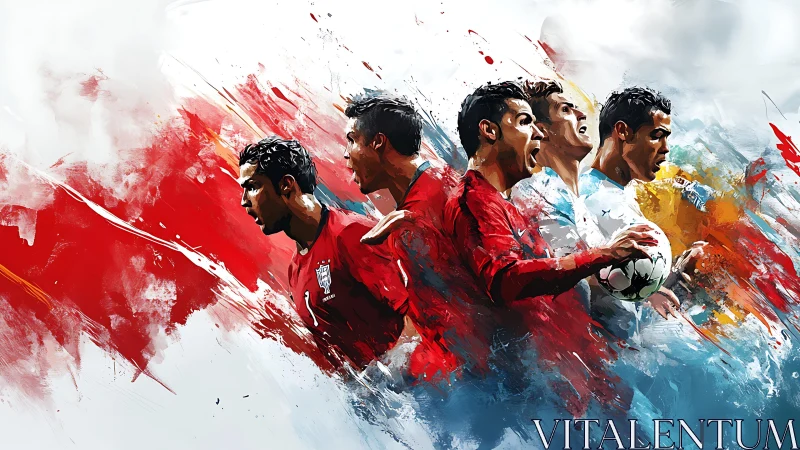 Dynamic digital painting of soccer players in motion.