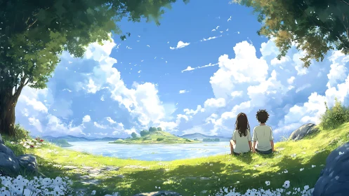 Summer sky confides to two quiet friends by the lakeshore.