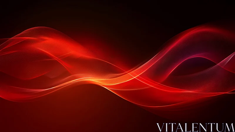 Luminous red light waves flow across a deep black void