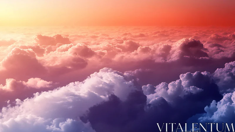 Sunset light over layered clouds in warm pastel sky.