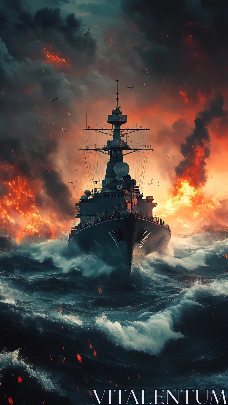 Military Warship Engulfed in Apocalyptic Battle