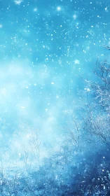 Frozen woodland under cyan winter snowfall atmosphere.