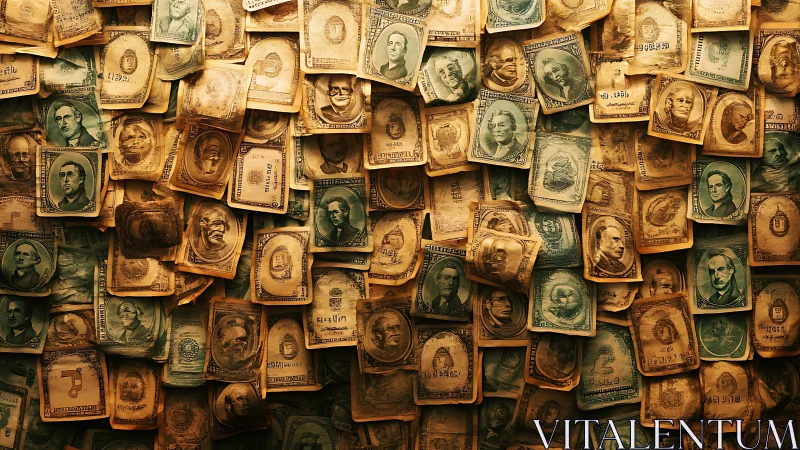 Timeworn banknotes forming a warm tapestry of history.