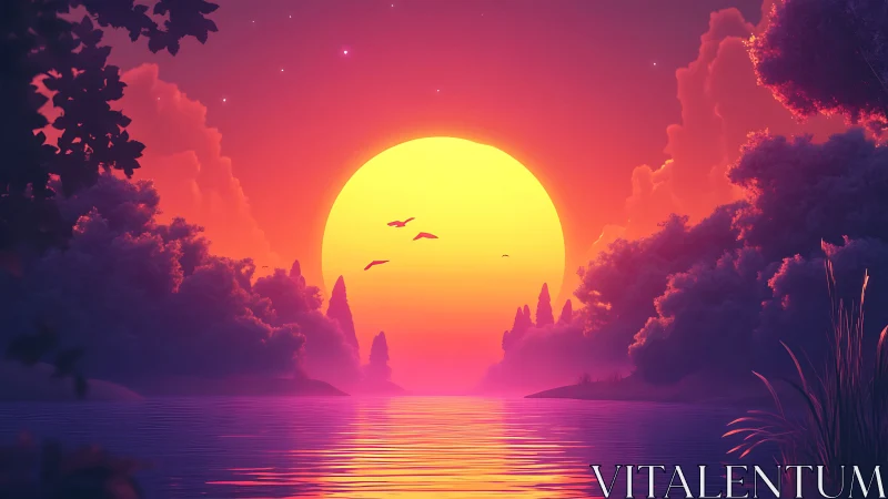 Sunset swallows the river in molten neon twilight glow