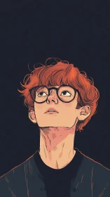 Red-haired youth with glasses in stylized digital portrait.