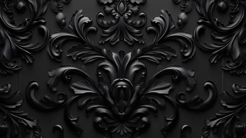 Baroque black floral relief forms dense ornamental surface