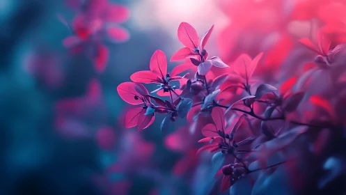 Pink flowering branches with selective focus and bokeh background